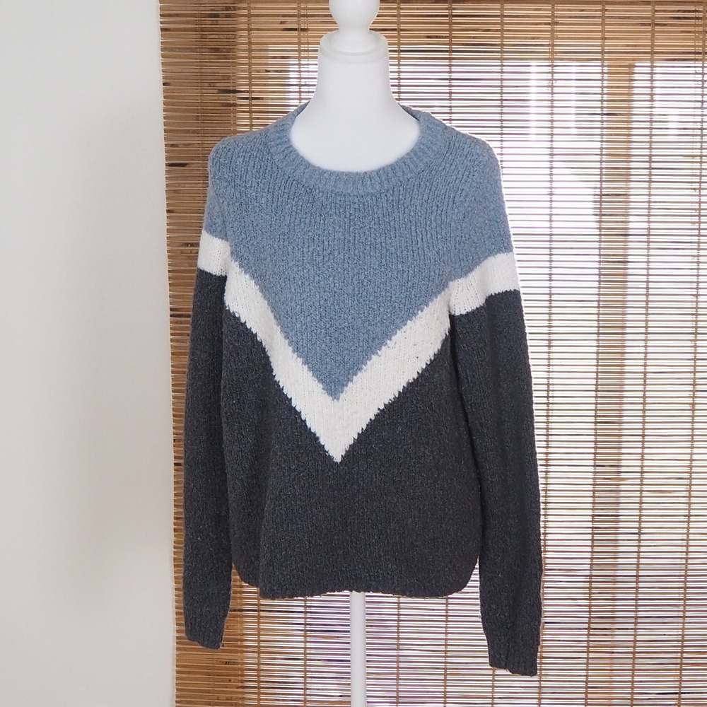 FAHERTY Carrigan Varsity Colorblock Sweater Cotton Wool Blend‎ Gray/ Blue Medium